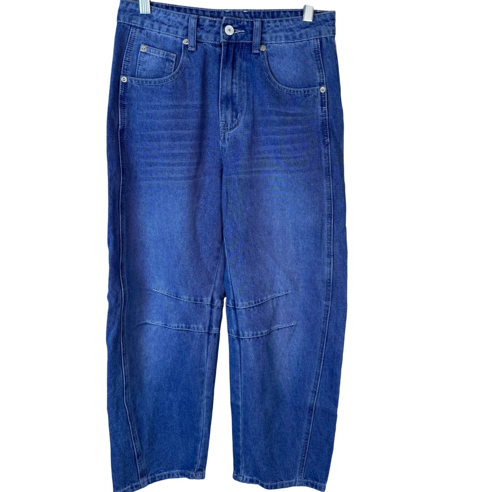 SALE‎ Dark Blue Denim Barrel Jeans X-Small Cotton Blend Moto Style Unbranded